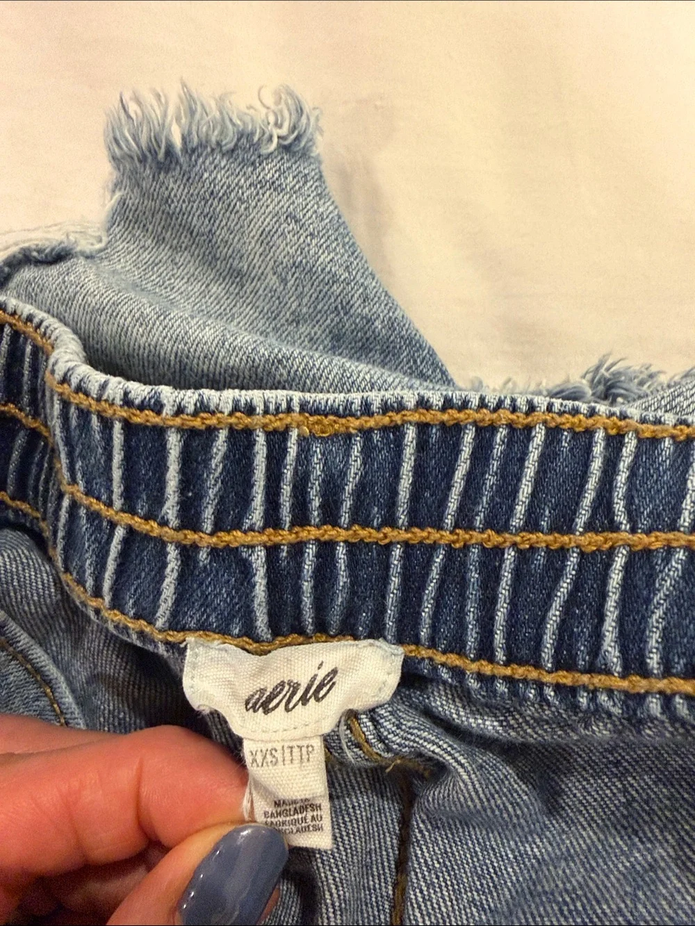 aerie Light Wash Distressed Denim Shorts